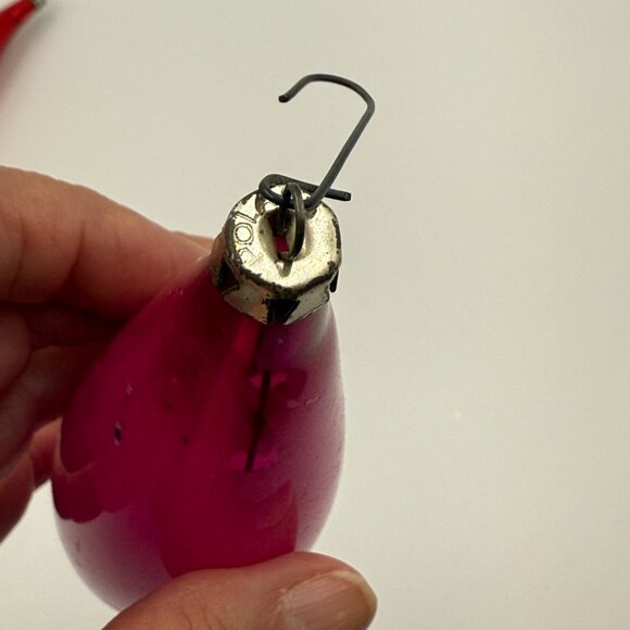 2 Vtg Poland Mercury Glass Teardrop Icicle Christmas Ornaments 8.5" Fuschia Red - Picture 7 of 15
